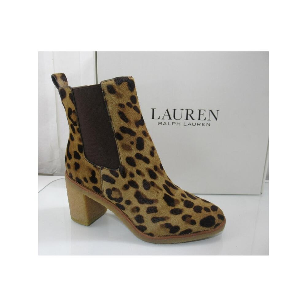 Ralph Lauren Marianna Leopard Print Haircalf Booties Block Heel Boots Size 8